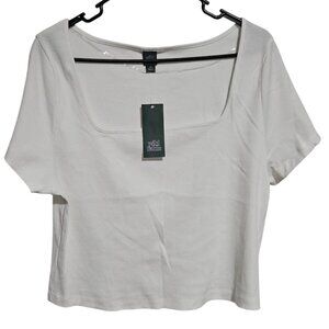 Wild Fable White Ribbed Crop Top Womens Size XXL Square Neckline Cotton Blend